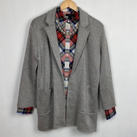Rare J.Crew S Sophie Open Front Sweater Blazer Silver Metallic - Picture 1 of 12